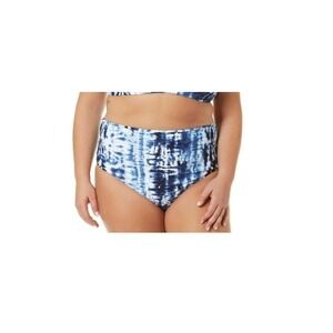 NEW Time & Tru Blue Tie Dye High Waist Fold Over Swim Bottom Plus sz 2X‎ 20W-22W